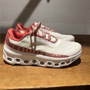 On Running cloudmonster white with salmon